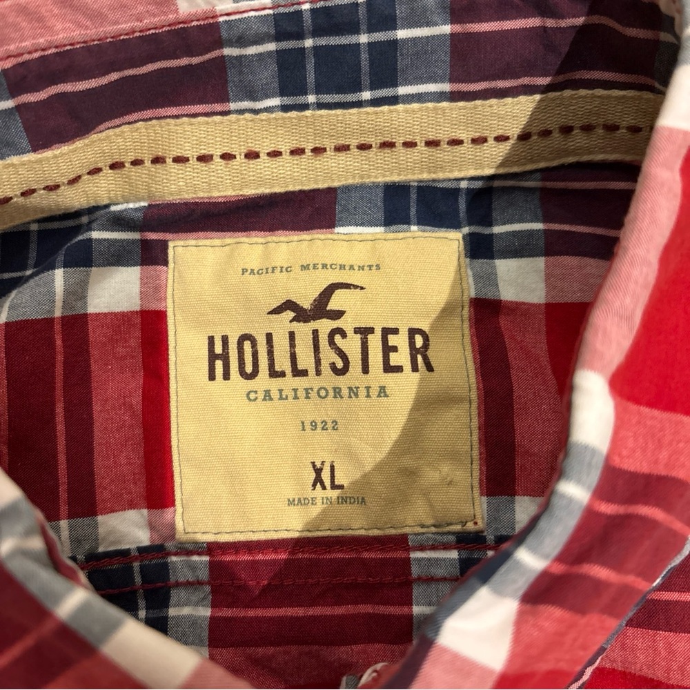Hollister Red Checkered Plaid Short Sleeve Button Up Shirt Mens Size XL - Picture 7 of 12